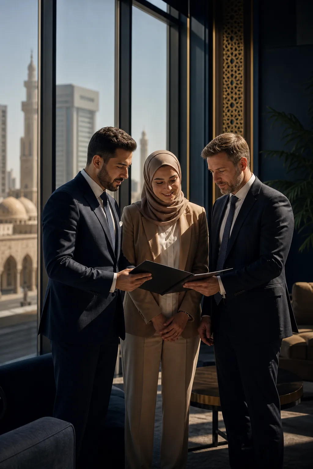 Iraqi professionals discussing employment requirements in Baghdad